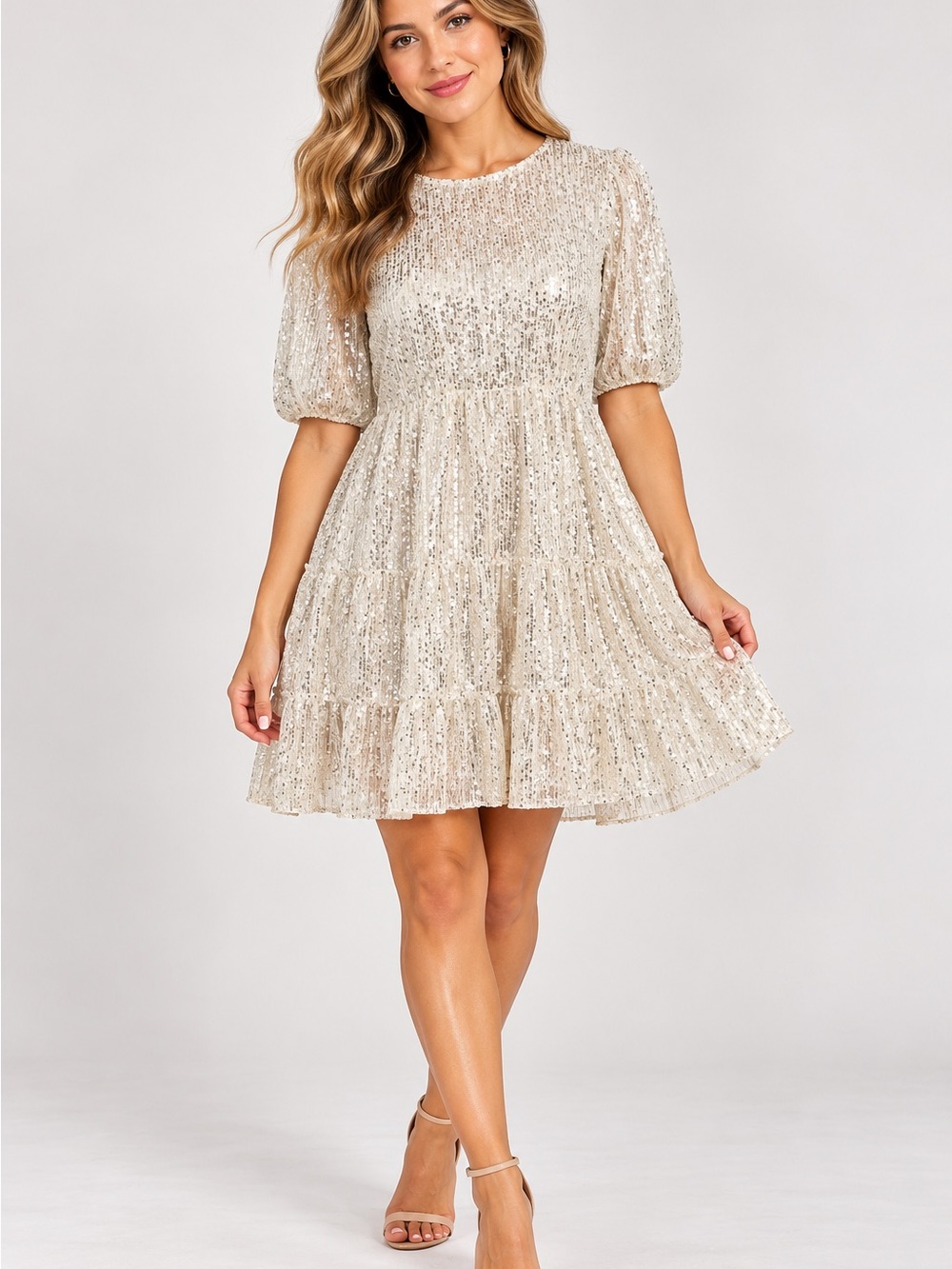 🆕🎉NWT Speechless Sequin Tiered Midi Dress - Silver